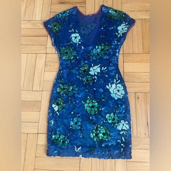 Vintage Carmen Marc Valvo Blue/Green Sequin Mini Dress. Size M. Great condition. - Picture 2 of 4